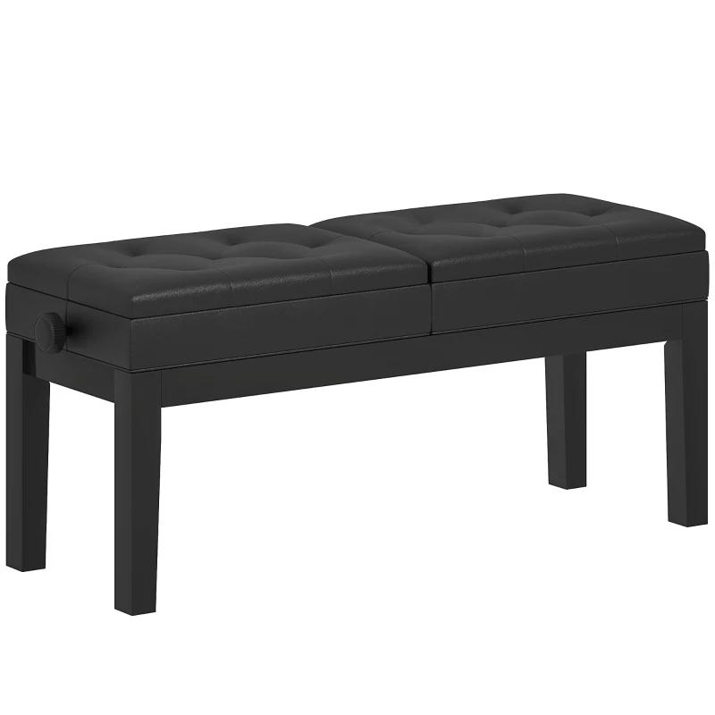 HOMCOM Banco de Piano Ajustável em Altura Banquinho de Piano com Armazenamento Banquinho para Teclado Capitonê Preto