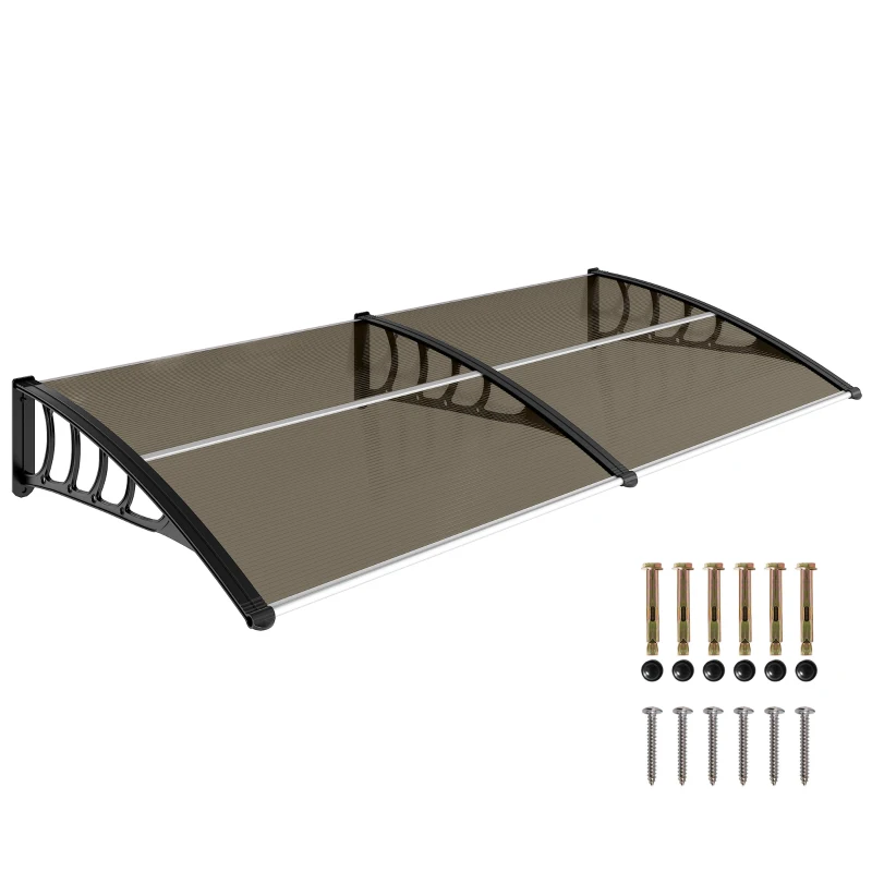 Outsunny Pensilina da Esterno per Finestre e Porte, in Policarbonato e Alluminio, 200x96x27cm, Marrone