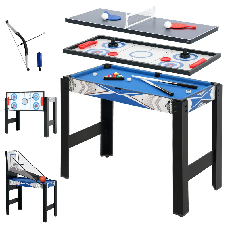 Sportnow Mesa de Jogos Multifuncional 5 em 1 Sinuca Ping Pong Hóquei Jogo de Basquete Armáriode Arco e Flecha Azul