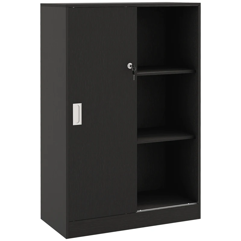 HOMCOM Armário de Escritório 2 Portas de Correr com Fechadura 80x40x120 cm 2 Prateleiras Painéis de Partículas Preto