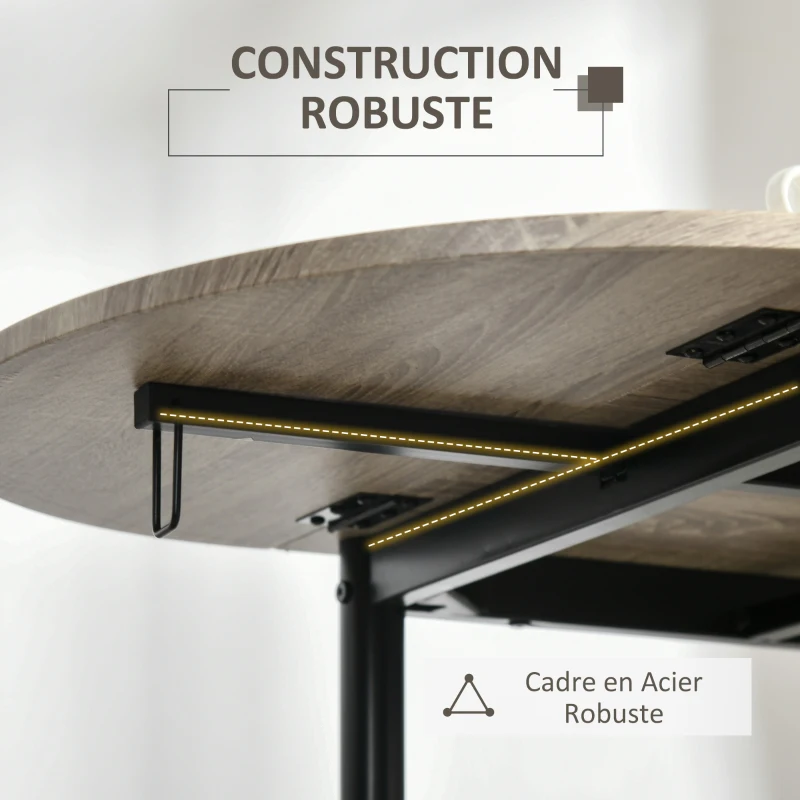 HOMCOM Conjunto Mesa Oval Extensível e 2 Cadeiras Mesa de Folha Metal e MDF Preto e Natural