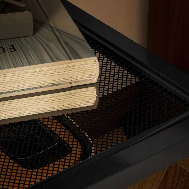 HOMCOM Secretária de Computador 150x60 cm com Prateleiras Reversíveis e Saco de Tecido para Espaços Pequenos Marrom