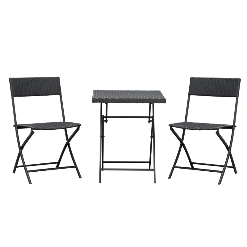 Outsunny Conjunto de Muebles de Jardín Plegable de 3 Piezas Juego de Sillas y Mesa de Ratán para Patio Balcón Jardín Diseño Trenzado Elegante Mesa de 60x60x72 cm Marrón
