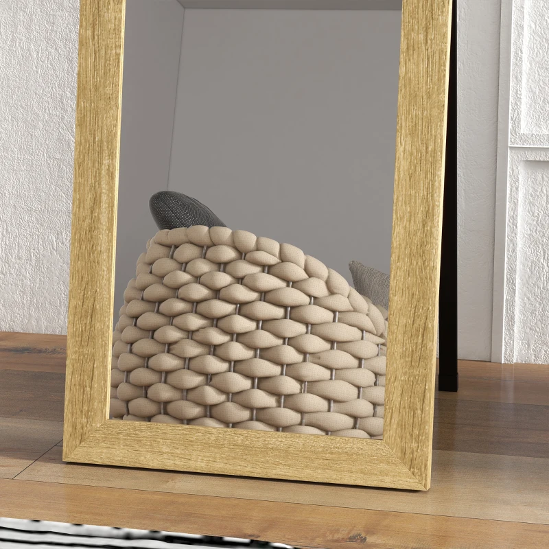 HOMCOM Espelho com Suporte para Parede ou para Colocar Retangular com Moldura de Madeira para Sala Quarto 37x155 cm Marrom Claro
