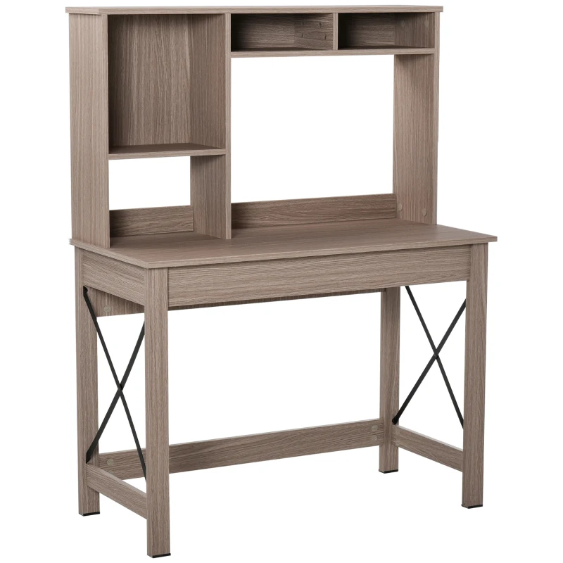 HOMCOM Escritório com Armazenamento Biblioteca Madeira Moderno com Prateleiras e Grande Tampo 105x50x137,5 cm Madeira Clara