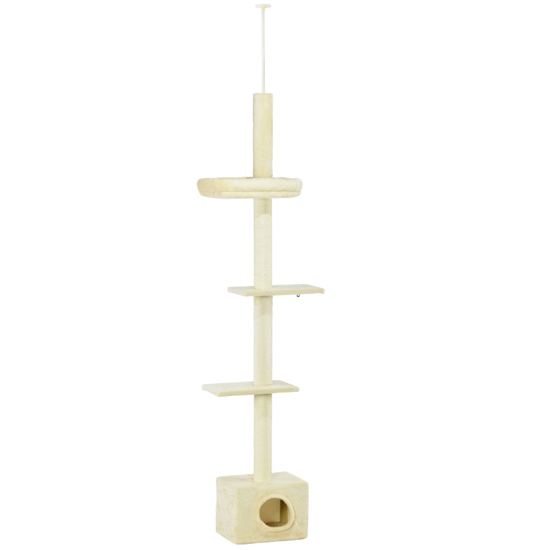 Pawhut Árvore para Gatos Poste Arranhador Altura Ajustável 440x31x240-270 cm 4 Níveis de Atividades com Casinha