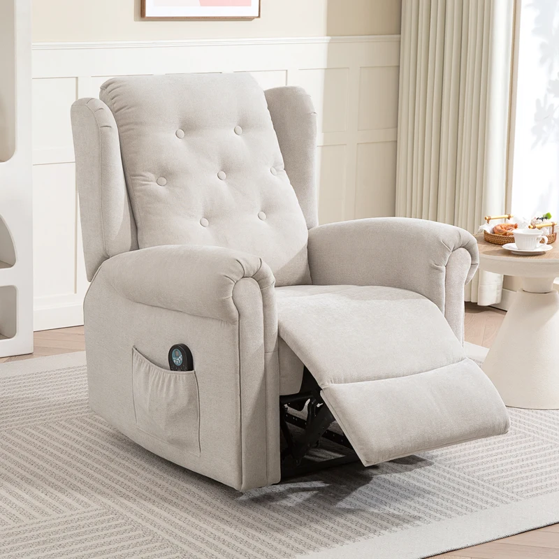 HOMCOM Poltrona Relaxelétrica Massagente e Aquecida com Encosto e Apoio para Os Pés Ajustáveis Manualmente Bolso Lateral Bege