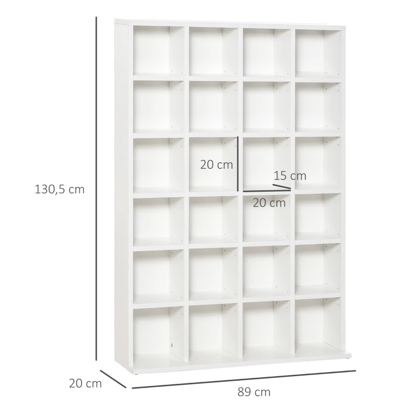 HOMCOM Móvel de Armazenamento de Mídia 480 CDs/312 DVDs Biblioteca de Madeira com Prateleiras Ajustáveis 89x130,5 cm Branco