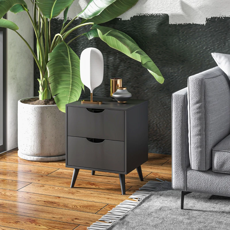 HOMCOM Mesa de Cabeceira Mesa de Noite com 2 Gavetas Estilo Escandinavo para Quarto Sala 40x35x50,5 cm Preto