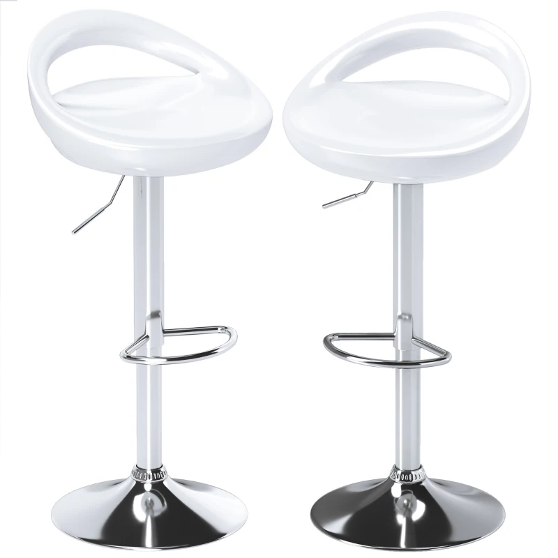 HOMCOM Conjunto 2 Banquinhos de Bar Giratórios com Apoio de Pés Altura Ajustável Base em Aço Assento em Abs Branco