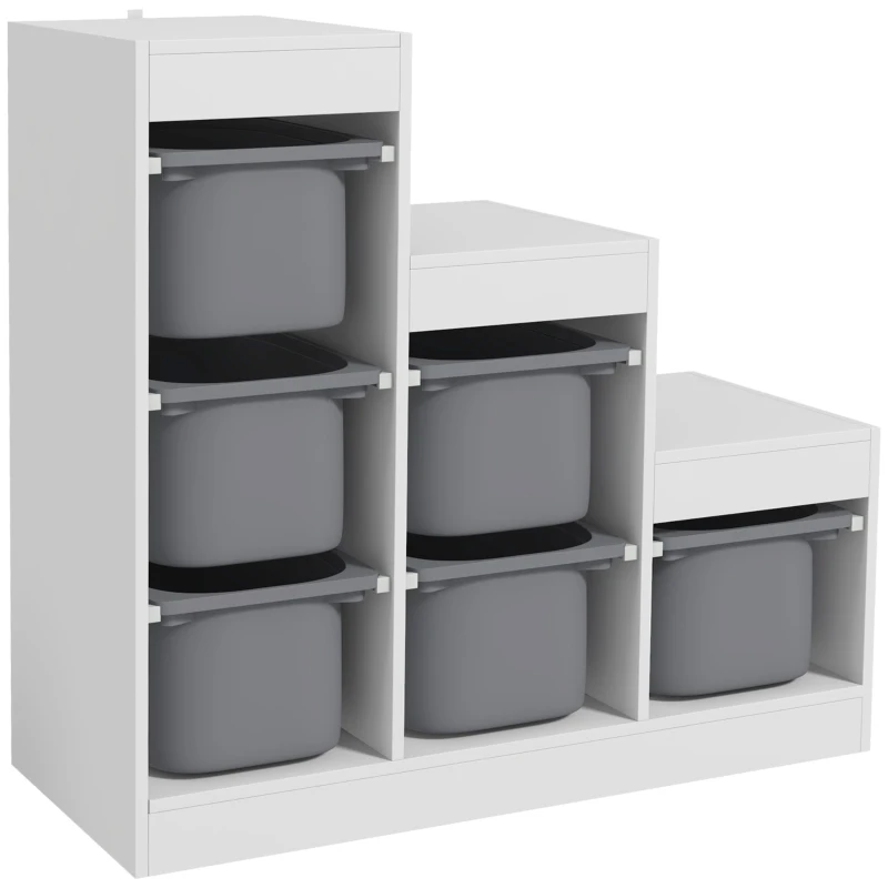 Aiyaplay Móvel de Armazenamento para Brinquedos Das Crianças 6 Recipientes Removíveis 3 Níveis de Armazenamento 96x38,5x90 cm Cinza