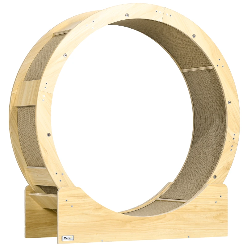 Pawhut Roda de Corrida para Gatos de Interiores Esteira com Freio Almofadas de Arranhar Diâmetro 91 cm Natural