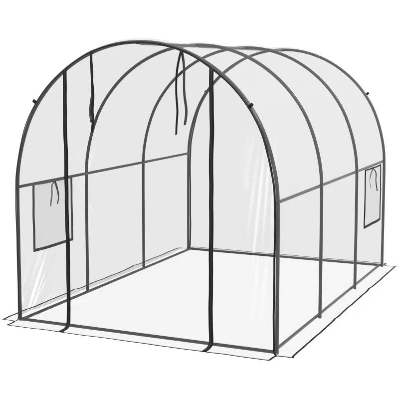 Outsunny Estufa de Jardim Túnel 6 ㎡ 3x2x2 m Châssis Tubular Reforçado Porta com Zíper 2 Janelas Enroláveis Transparente