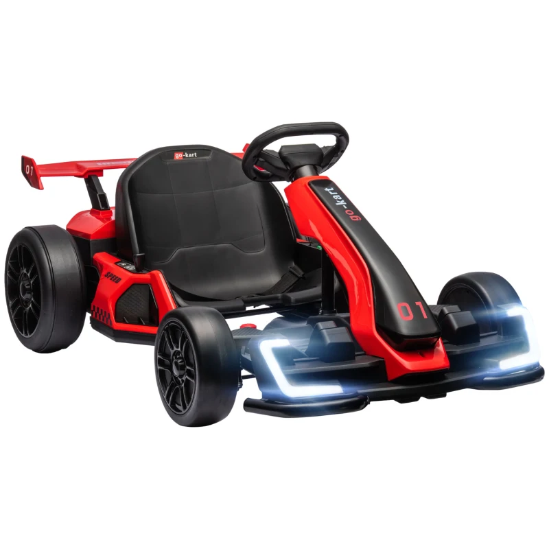 HOMCOM Go Kart para Crianças Kart Elétrico com Buzina e Função de Música Assento Ajustável Até 12 Km/H Plástico Metal Vermelho
