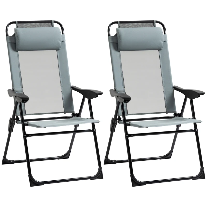 Outsunny Conjunto de 2 Cadeiras de Jardim Conjunto 2 Cadeiras Dobráveis Cadeira de Acampamento Braço Encosto Ajustável em 5 Posições