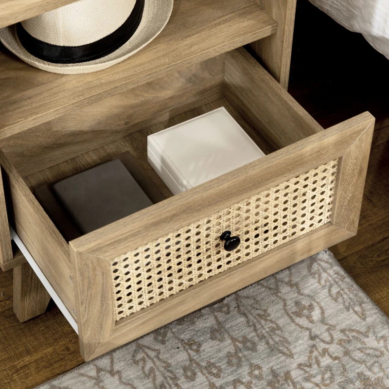HOMCOM Mesa de Cabeceira Mesa de Noite com Gaveta Porta Entrançada e Prateleira Vintage 45x39x56,5 cm