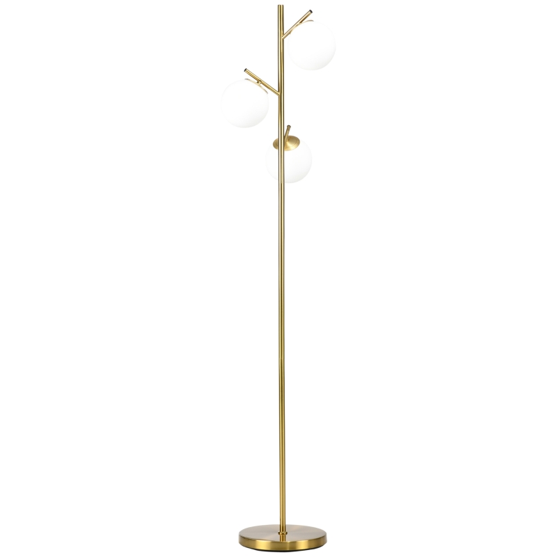HOMCOM Candeeiro de Pé Moderno com 3 Pontos de Luz em Aço e Vidro Ø27x159 cm Ouro