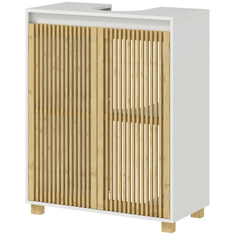 HOMCOM Móvel para Lavatório Banheiro Armário com Portas Vazadas em Bambu 60x30x75 cm Efeito Madeira Natural