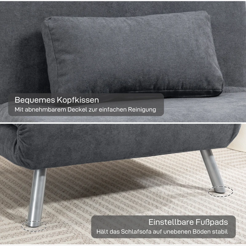 HOMCOM Fauteuil met Bedfunctie, 2-in-1 Ontwerp, Slaapfauteuil, Gastbed, Stofbekleding, met Kussen, Donkergrijs(m-7)