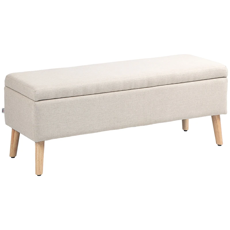 HOMCOM Banco Baú de Armazenamento Removível de Aspecto de Linho para Quarto Entrada Sala de Estar Carga 220 Kg 110x39x45 cm Bege