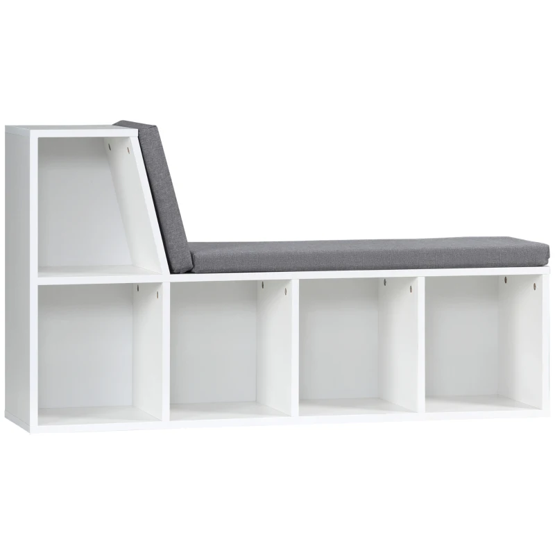 HOMCOM Biblioteca Banco 2 em 1 com 5 Compartimentos de Armazenamento e 2 Almofadas 108x30x60 cm Branco Cinza