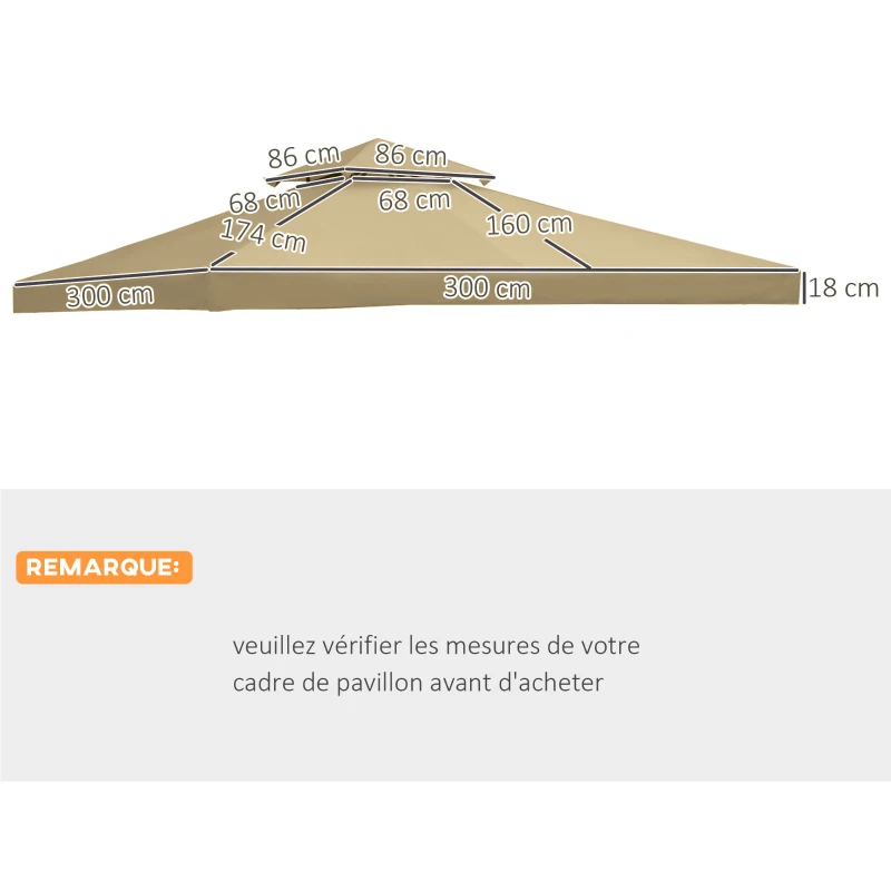 Outsunny Cobertura de Substituição para Jardim Gazebo Lona de Reposição para Gazebo Tenda 3x3 m Bege