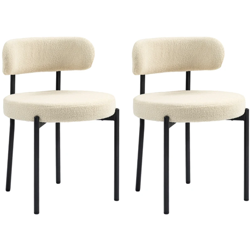 HOMCOM Conjunto de 2 Cadeiras de Jantar com Encosto em Tecido e Pés de Aço 51x51x76 cm Beige Preto