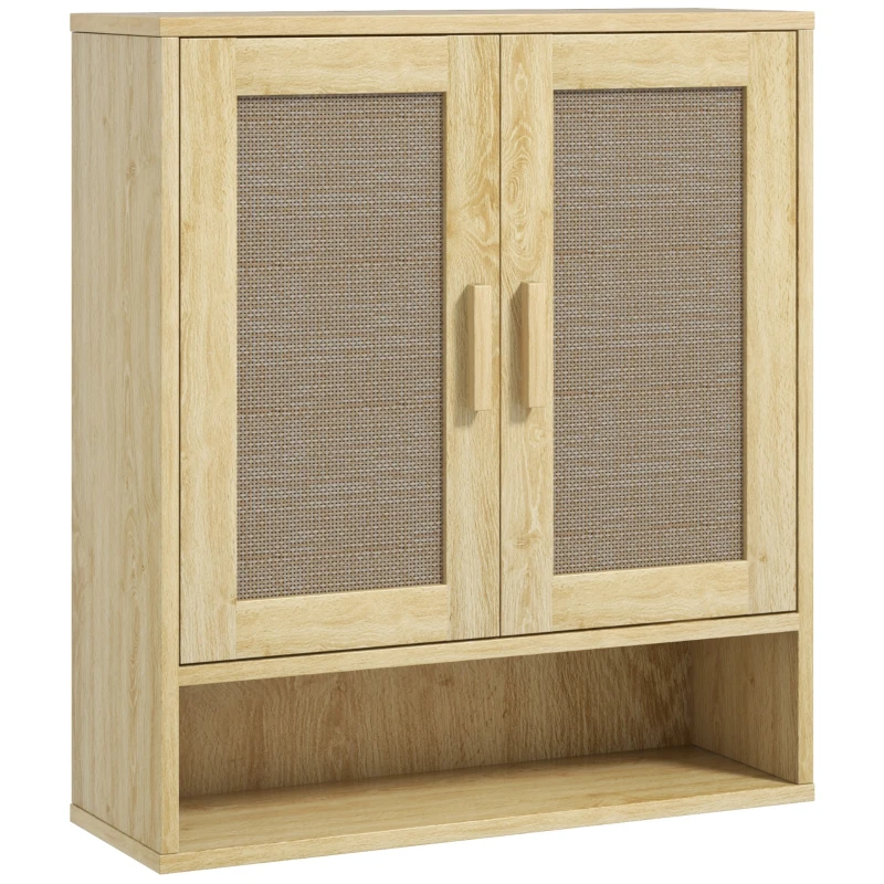 HOMCOM Armário de Parede para Banheiro Armário Suspenso com Dupla Porta e Prateleira Aberta 59x20x66,5 cm Efeito Carvalho