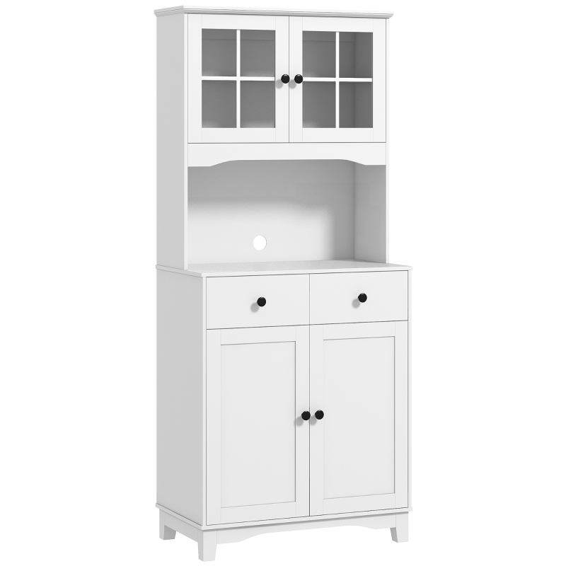 HOMCOM Armário de Cozinha Independente com Superfície de Trabalho para Micro Ondas Cafeteira Armários Portas de Vidro Branco