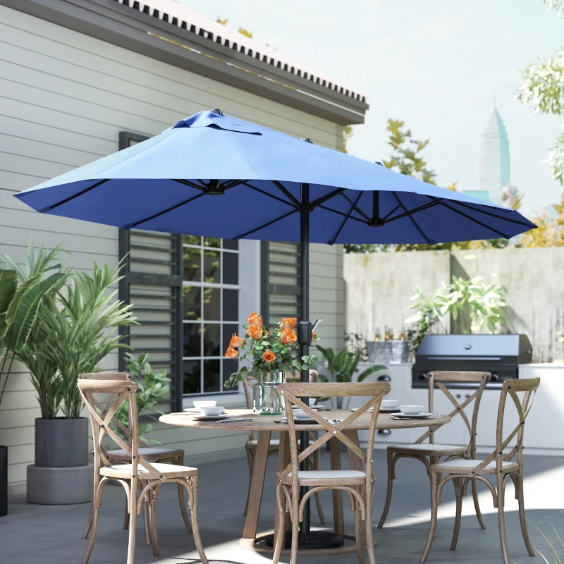 Outsunny Guarda Sol de Jardim Duplo Retangular 4,6x2,7x2,4 m com Abertura e Fechamento Por Manivela Lona 180 g/㎡ Azul