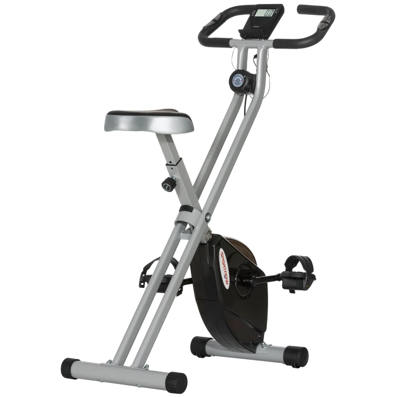 Sportnow Bicicleta de Exercício Dobrável Silenciosa com Resistência Magnética em 8 Níveis Assento Ajustável Tela LCD Cinza