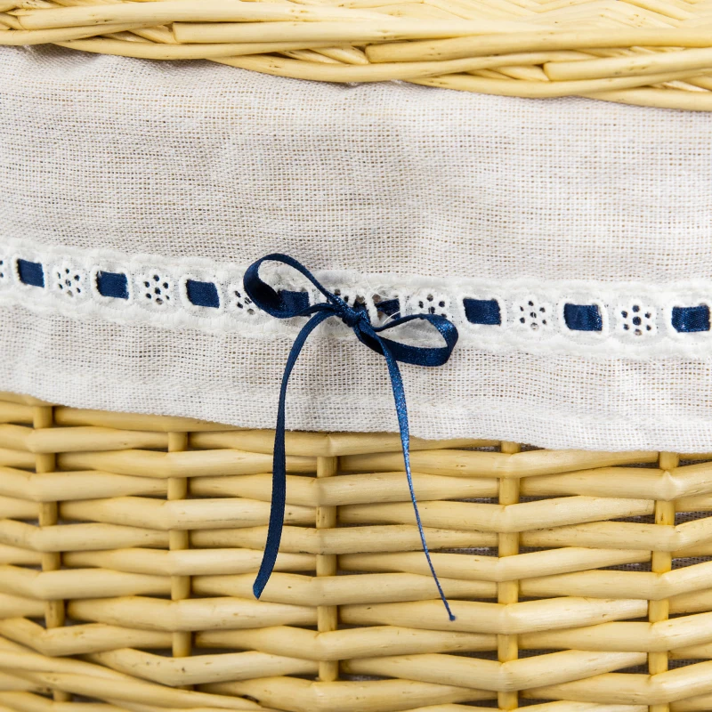 HOMCOM Cesto de Roupa em Vime com Tampa Recipiente com Alça Forro de Tecido Removível Cesto de Roupa Caixa de Lavagem Natural