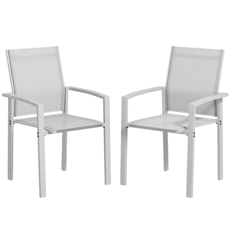 Outsunny Conjunto de 2 Cadeiras de Jardim Empilháveis com Assento Respirável em Aço e Textileno 56x58x89 cm Cinza Claro