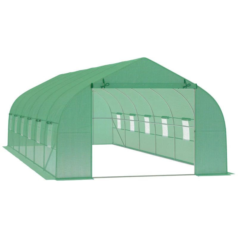 Outsunny Invernadero de Exterior Invernadero de Túnel 8x3x2 m Invernadero de Jardín con 12 Ventanas y Puerta Enrollable para Cultivo Plantas Tomates Verduras Acero y PE 140 g/m² Verde