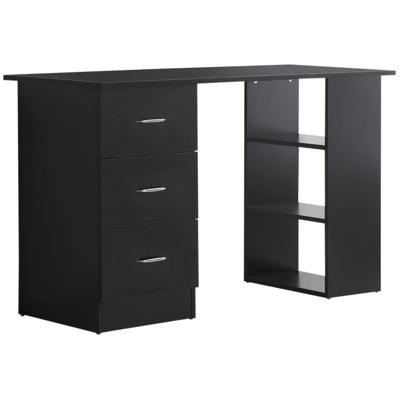 HOMCOM Mesa de Escritório com Armazenamento 120x50 cm Mesa de Computador Prateleiras e Gavetas para Espaços Pequenos Quarto Preto