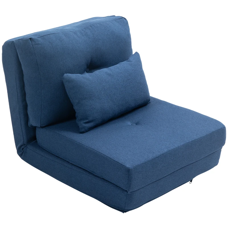 HOMCOM Sofá Cama Conversível de Chão Sofá 1 Lugar com 1 Travesseiro com Encosto Ajustável Azul Escuro