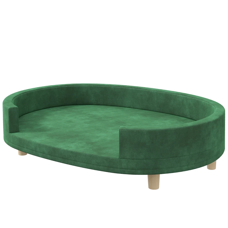 Pawhut Canapé para Cão Poltrona para Gato Superfície em Veludo com Almofada Removível Pés em Madeira 100x70x25 cm Verde