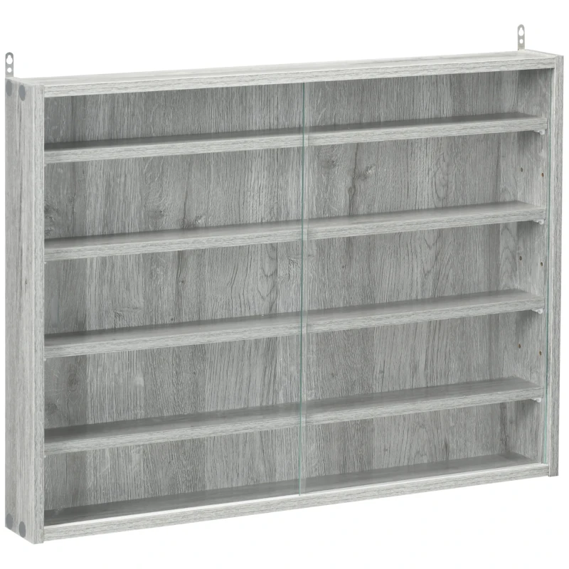 HOMCOM Vitrine de Parede para Objetos de Coleção 5 Prateleiras Ajustáveis em Altura e 2 Portas de Correr 80x9,5x60 cm Cinza
