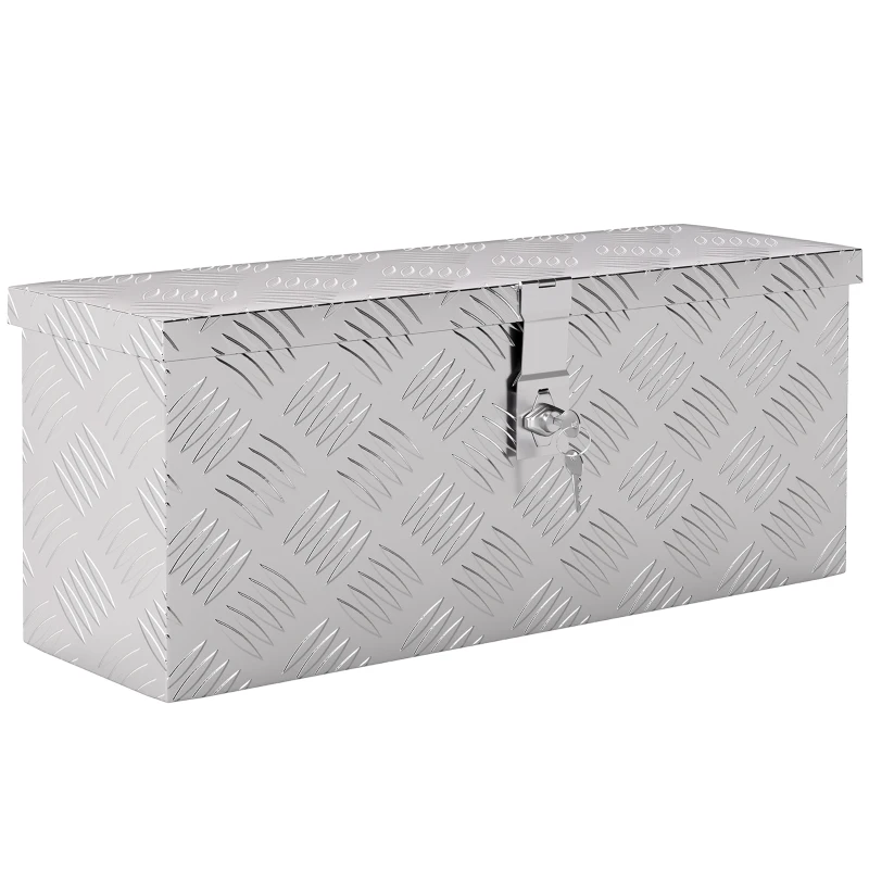 HOMCOM Caixa de Armazenamento Caixa de Ferramentas em Alumínio com Fechadura de Chave 50x15,5x20,5 cm Prateado