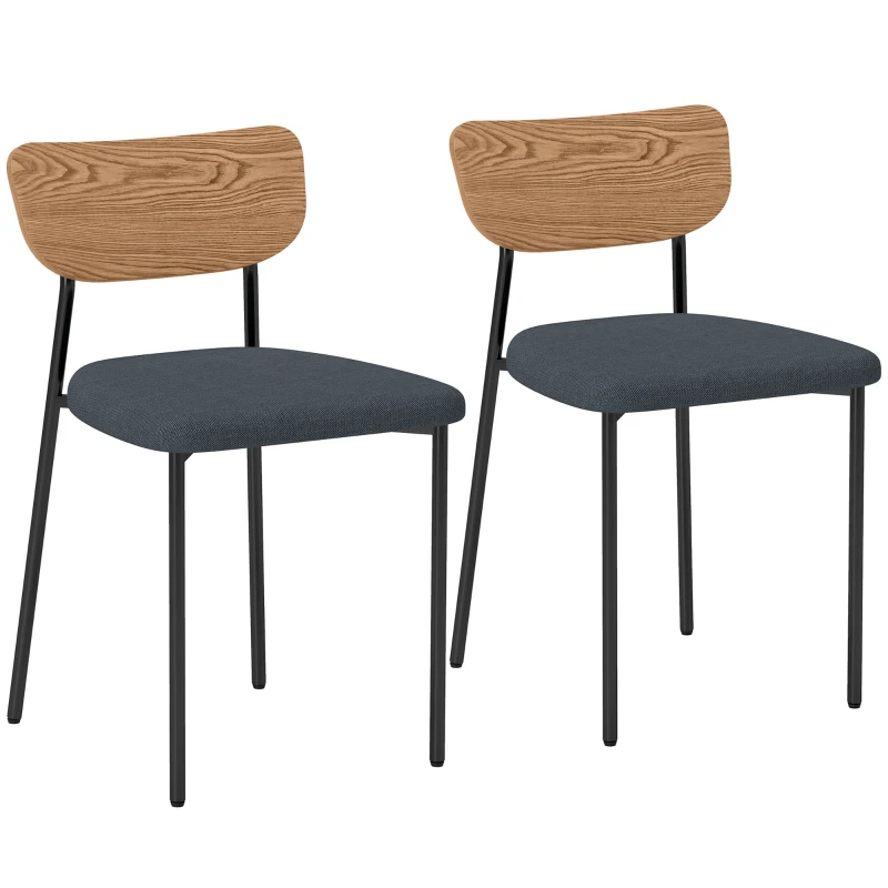 HOMCOM Conjunto de 2 Cadeiras de Sala de Jantar com Pés de Aço Encosto Curvo e Assento Acolchoado Cinza e Efeito Madeira Natural