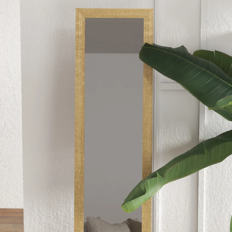 HOMCOM Espelho com Suporte para Parede ou para Colocar Retangular com Moldura de Madeira para Sala Quarto 37x155 cm Marrom Claro