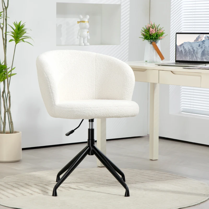 HOMCOM Cadeira de Escritório Ergonómica Assento Giratório Altura Ajustável Capacidade 120 Kg Revestimento Tecido Bouclé Branco