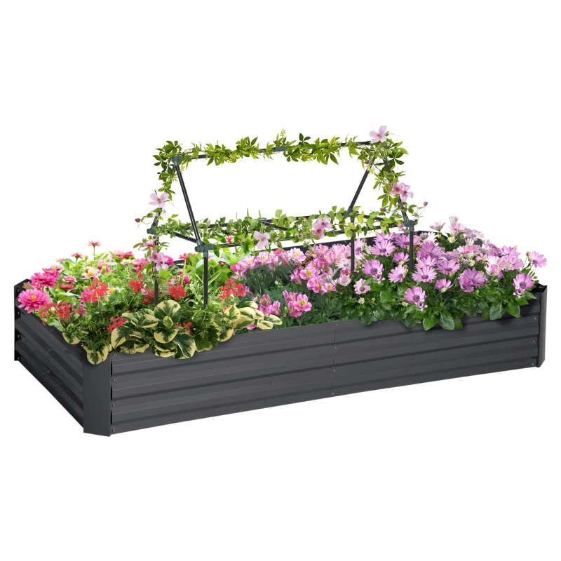 Outsunny Canteiro de Jardim Floreira Retangular em Metal com Tutores para Tomates e Plantas Trepadeiras 180x90x29,5 cm