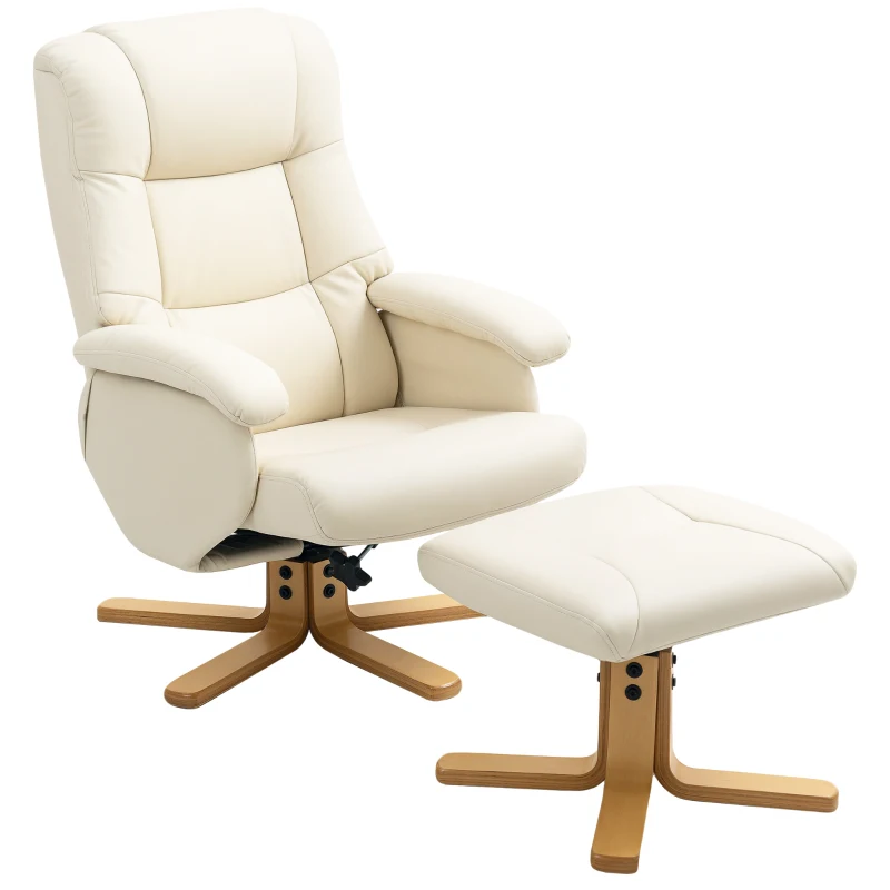 HOMCOM Poltrona Relaxante com Apoio para Os Pés Poltrona de Relaxamento Giratória 360° Encosto Inclinável Carga 120 Kg Creme