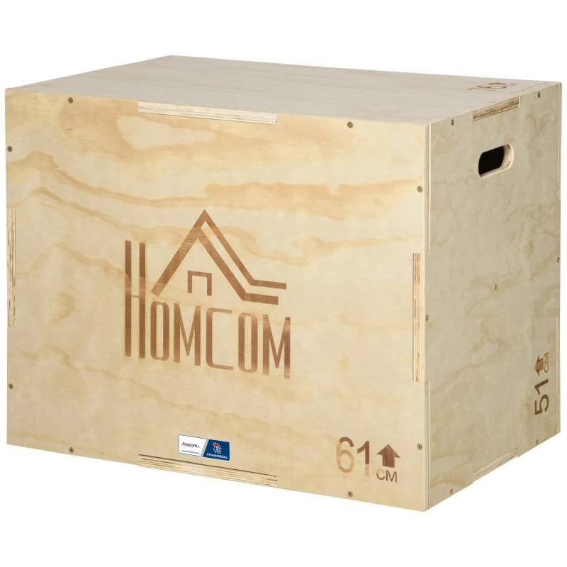 HOMCOM Caixa de Saltos Pliométrica 3 em 1 Colaboração FP Andebol Salto Musculação Fitness 61x51x76 cm em Madeira
