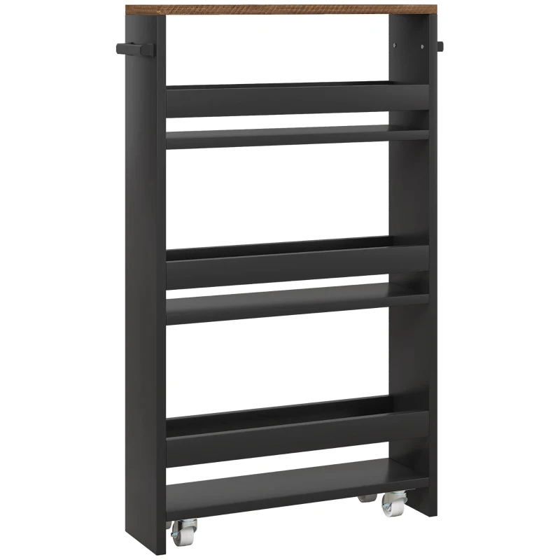 HOMCOM Carrinho de Armazenamento Sobre Rodízios com 3 Níveis de Armazenamento 51,5x13x80 cm