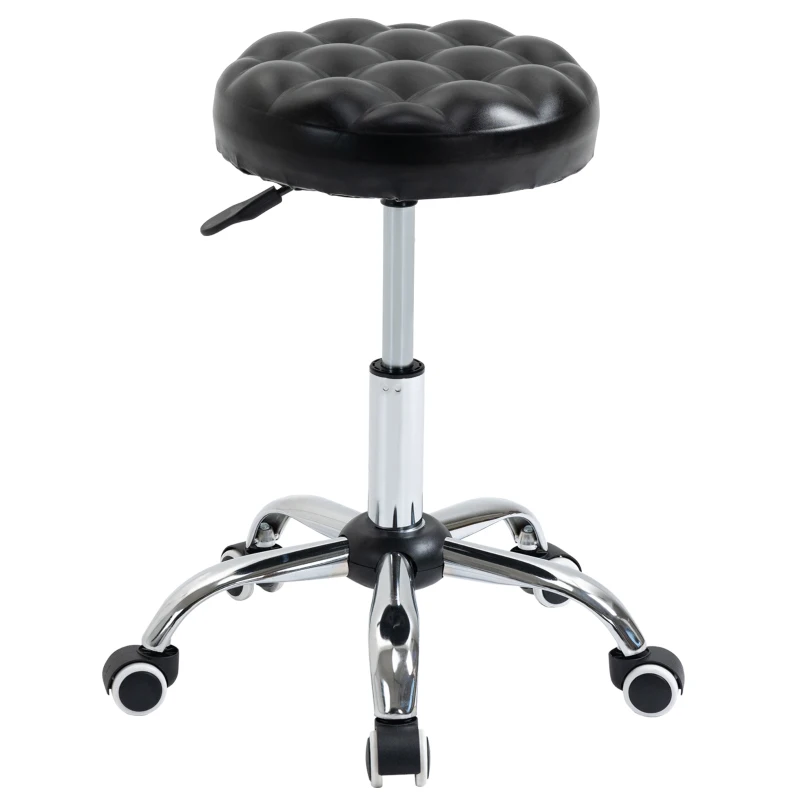 HOMCOM Banco de Massagem com Rodízios Altura Ajustável Giratório 360° Assento Sintético Acolchoado Preto
