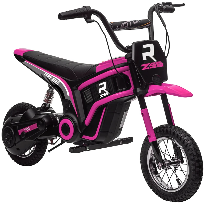 HOMCOM Motocicleta Elétrica para Crianças Motocicleta Infantil de 24V com Buzina Farol Acelerador Manual 8 16 Km/H 8-12 Anos Rosa