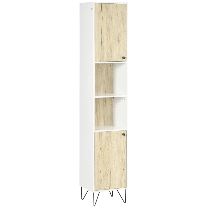 Kleankin Móvel Coluna de Banheiro Armário Banheiro Alta Pé de Alfinete 2 Armários com Prateleira 30x31,5x169 cm