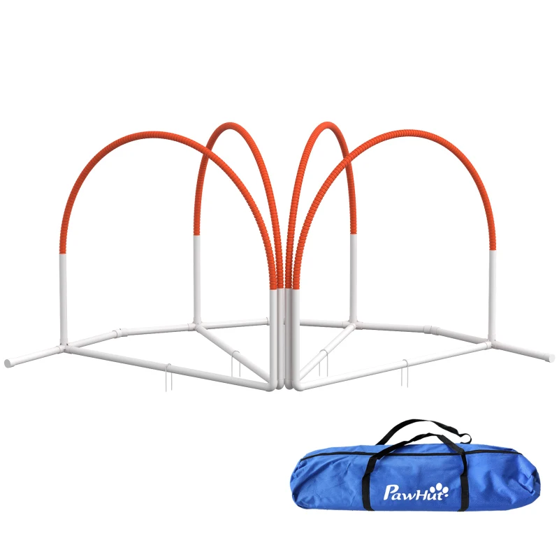 Pawhut Conjunto de Agilidade para Cães 4 Peças Bolsa de Transporte 89x69x99 cm Branco e Laranja